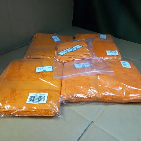 LOT OF APPROX 5 PACKAGED VIBRANT ORANGE TOWELS/FLANNEL
