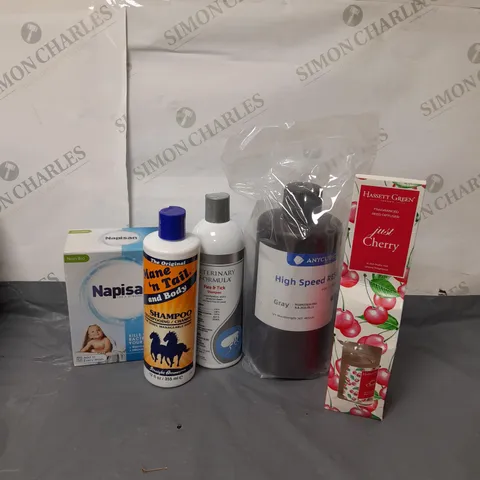 BOX OF APPROXIMATELY 10 ASSORTED ITEMS TO INCLUDE - STERILISING FLUID, REED DIFFUSERS AND FLEA SHAMPOO