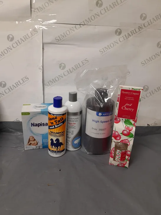 BOX OF APPROXIMATELY 10 ASSORTED ITEMS TO INCLUDE - STERILISING FLUID, REED DIFFUSERS AND FLEA SHAMPOO