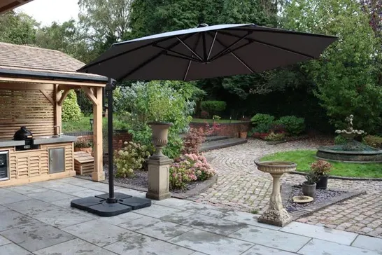 BOXED ALEXIE 350cm LIGHTED CANTILEVER PARASOL IN GREY (1 BOX)