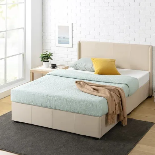 BOXED ESTELLA UPHOLSTERED OTTOMAN DOUBLE BED FRAME WITH HEADBOARD - BEIGE (1 BOX)