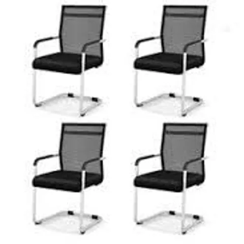 BOXED SET OF 4 COSTWAY WAITING ROOM CHAIRS, OFFICE GUEST CHAIRS, LOBBY CHAIRS WITH METAL SLED BASE & ARMRESTS - BLACK