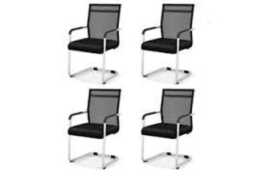 BOXED SET OF 4 COSTWAY WAITING ROOM CHAIRS, OFFICE GUEST CHAIRS, LOBBY CHAIRS WITH METAL SLED BASE & ARMRESTS - BLACK