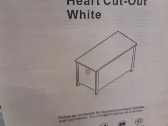 BOXED KIDS STORAGE BOX WITH HEART CUT OUT IN WHITE 