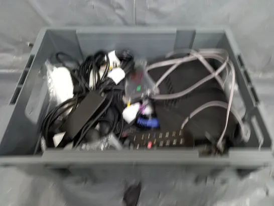 BOX OF ASSORTED HOUSEHOLD ITEMS TO INCLUDE REMOTE CONTROLS AND SKY BOXES