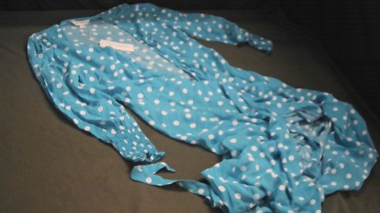 M&S GHOST OPEN FRONT BLUE POLKA DOT GOWN - 10