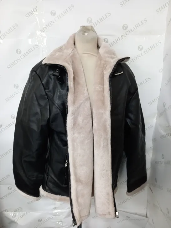 SNULLO FAUX SHEEP SKIN JACKET IN BLACK - 2XL