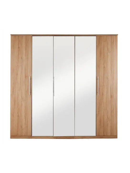 BOXED PRAGUE OAK-EFFECT 5 DOOR WARDROBE WITH MIRRORS (4 BOXES)  RRP £529