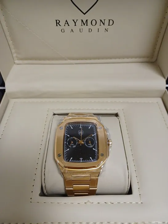 MENS RAYMOND GAUDIN WATCH – MULTI FUNCTION DIAL – STAINLESS CASE & STRAP – 5ATM WATER RESISTANT - WOODEN GIFT BOX 