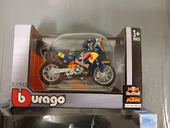 TWO MODEL MOTORCYCLES TO INCLUDE; HONDA DREAM CB750FOUR AUTOMAX PEMIUM AND BURAGO RED BULL KTM FACTORY RACING 1/18