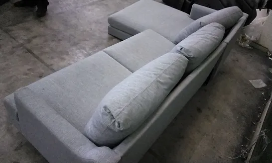 DESIGNER LIGHT GREY FABRIC L-SHAPE CORNER SOFA (LEG MISSING)