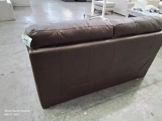 DESIGNER 2 SEATER BROWN LEATHER UPHOLSTERED SOFA