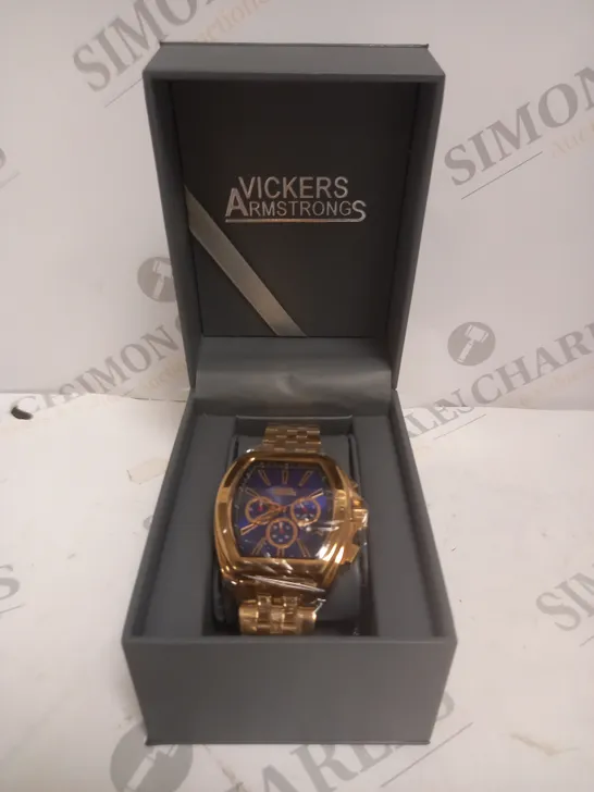 BOXED VICKERS ARMSTRONGS LIMITED EDITION HAND ASSEMBLED ATMOSPHERE ROSE WATCH WITH BLUE DIAL