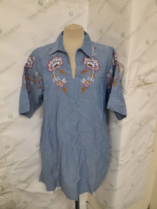 THE WHITE STUFF SAVANAH EMBROIDERED TUNIC CHAMBRAY BLUE SIZE 14