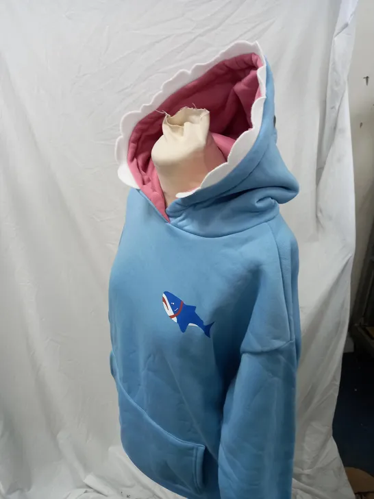 BLUE SHARK JUMPER WITH TEETH ON HOOD 