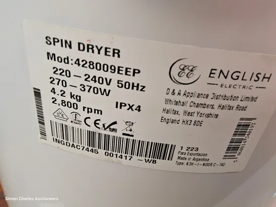 ENGLISH ELECTRIC SPIN DRYER Model 428009EEP