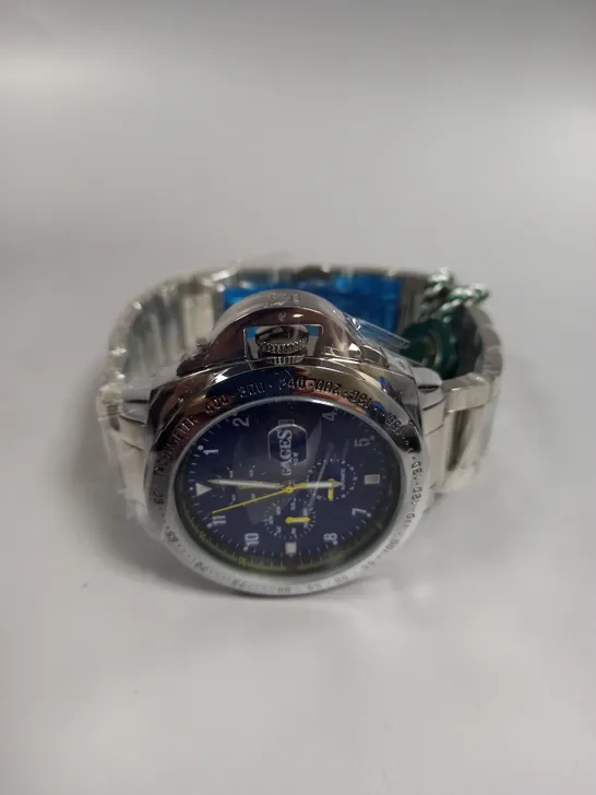 BOXED GAMAGES MOMENTUM STEEL BLUE DIAL WATCH 