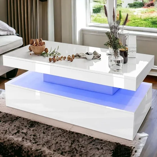 BOXED 2 DRAWER COFFEE TABLE WITH STORAGE SPACE - WHITE // 940 X 470MM (1 BOX)