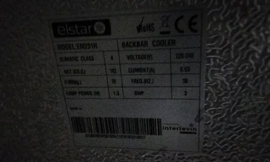 ELSTAR COMMERCIAL BACKBAR COOLER BOTTLE DISPLAY FRIDGE