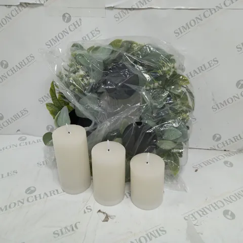 BOXED HOME REFLECTIONS 3 IN 1 FLAMELESS CANDLE WITH WREATH SET - SAGE