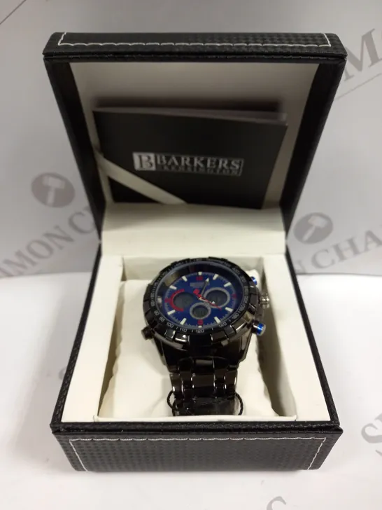 BOXED BARKERS OF KENSINGTON MEGA SPORT BLUE DIAL WATCH 