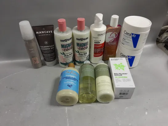 BOX OF APPROXIMATELY 15 COSMETIC ITEMS TO INCLUDE CERAVE MOISTURISING CREAM, SOAP&GLORY BODY WASH, SHOWER GEL, ETC