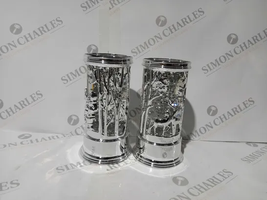 HOME REFLECTIONS SET OF PRELIT SWIRLING GLITTER SCENIC PILLARS - SILVER