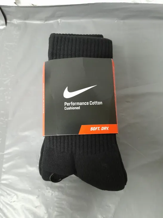 NIKE PERFORMANCE COTTON BLACK SOCKS X 3 PAIRS SIZE L