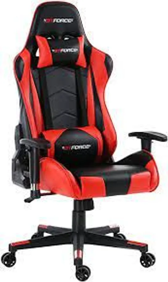 BOXED DESIGNER GT FORCE PRO FX LEATHER RACING SPORTS OFFICE CHAIR IN BLACK & RED