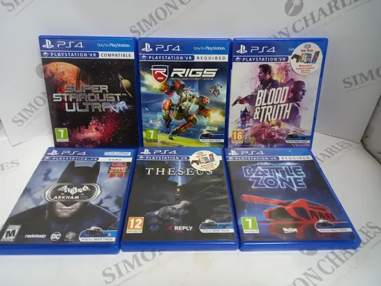 6 X ASSORTED PS4 GAMES TO INCLUDE BLOOD & TRUTH, BATMAN ARKHAM VR, RIGS ETC 