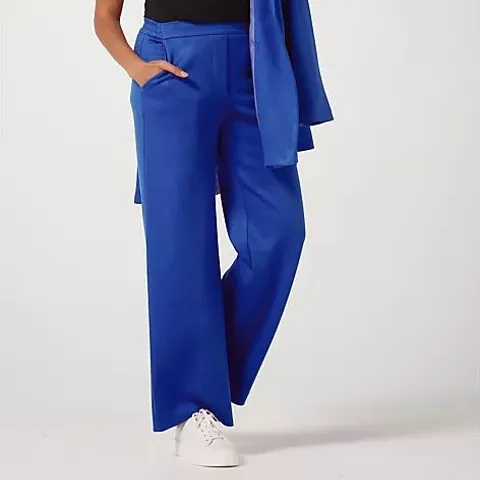 HELENE BERMAN WIDE LEG JERSEY TROUSER IN BLUE SIZE 12