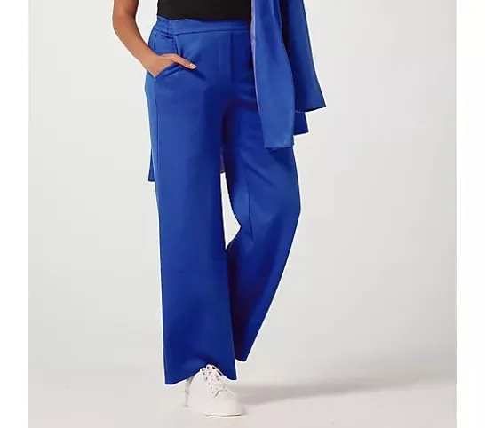 HELENE BERMAN WIDE LEG JERSEY TROUSER IN BLUE SIZE 12