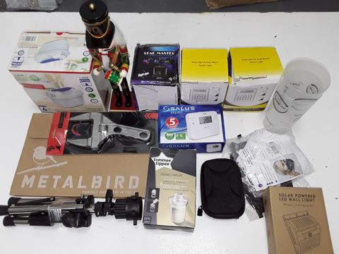 LARGE QUANTITY OF ASSORTED HOUSEHOLD ITEMS TO INCLUDE TOMMEE TIPPEE MILK DISPENSERS, SENSOR LIGHTS, THERMOSTAT AND TRIPOD