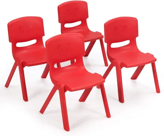 BOXED COSTWAY 4-PACK KIDS PLASTIC STACKABLE CLASSROOM CHAIRS - RED