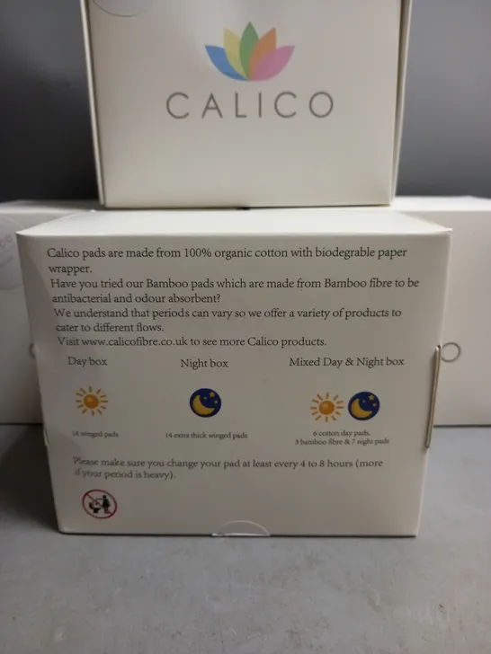 lot of 4 boxes of calico biodegradeABLE PERIOD DAY PADS 14 PADS