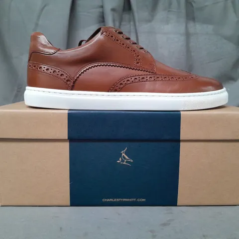 BOXED PAIR OF CHARLES TYRWHITT LEATHER BROGUE TRAINERS IN WALNUT BROWN UK SIZE 10