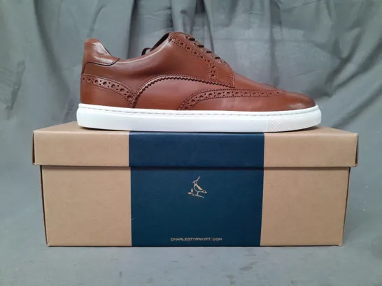 BOXED PAIR OF CHARLES TYRWHITT LEATHER BROGUE TRAINERS IN WALNUT BROWN UK SIZE 10