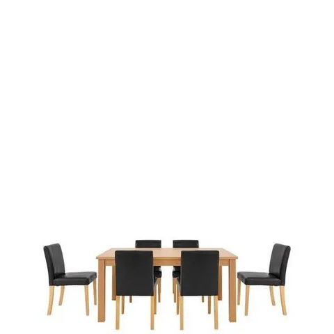 BOXED GRADE 1 NEW PRIMO BLACK/OAK DINING TABLE WITH 6 PVC CHAIRS (3 BOXES)