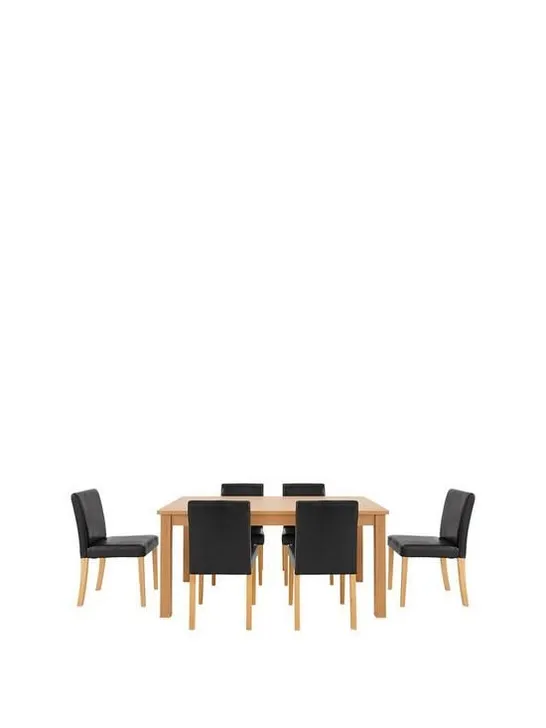 BOXED GRADE 1 NEW PRIMO BLACK/OAK DINING TABLE WITH 6 PVC CHAIRS (3 BOXES)