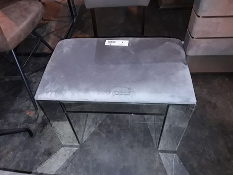 DESIGNER MIRRORED DRESSING STOOL WITH GREY FABRIC TOP
