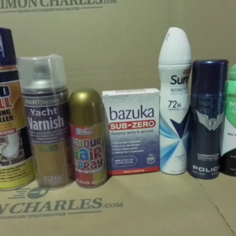 LOT OF 16 ASSORTED AEROSOLS TO INCLUDE YACHT VARNISH, DEODORANT AND HAIR SPRAY / COLLECTION ONLY
