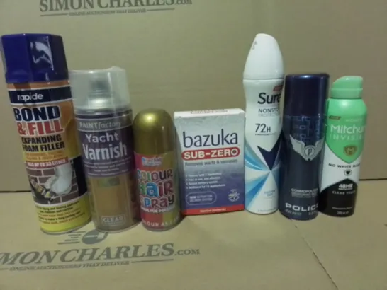 LOT OF 16 ASSORTED AEROSOLS TO INCLUDE YACHT VARNISH, DEODORANT AND HAIR SPRAY / COLLECTION ONLY