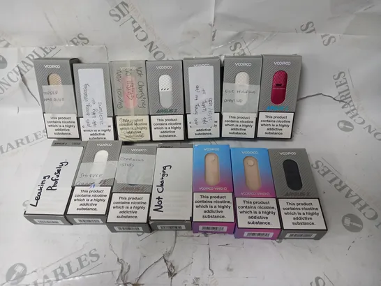 BOX OF APPROX 12 ASSORTED E-CIGARETTES TO INCLUDE - VOOPOO VINCI Q - VOOPOO ARGUS Z