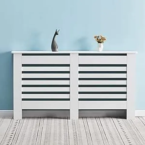 BOXED OFCASA RADIATOR COVER LARGE WHITE PAINTED RADIATOR COVER HORIZONTAL SLATTED GRILL WOOD HEATING CABINET FOR LIVING ROOM BEDROOM HALLWAY 152CM (1 BOX)