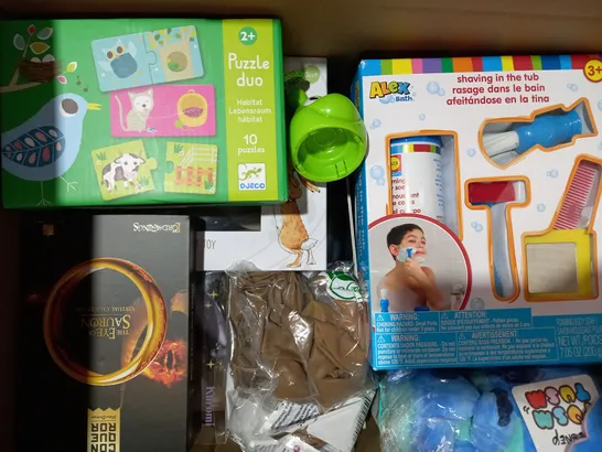 BOX OF APPROXIMATELY 10 ASSORTED TOYS AND GAMES TO INCLUDE INTELLIGENT MAGNETIC BUILDING BLOCKS SET, GENIUS GAMES ECOSYSTEM, GIGGLE AND GROW SMART PHONE, ETC