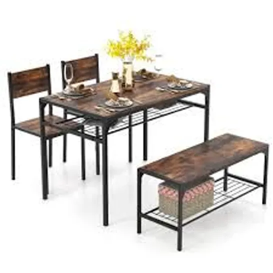 BOXED COSTWAY DINING TABLE SET FOR 4 WITH STORAGE RACKS AND METAL FRAME - COFFEE