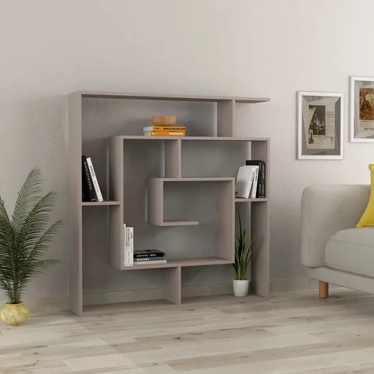 BOXED LABIRENT STYLISH MODERN BOOKCASE IN LIGHT GREY/MOCKA