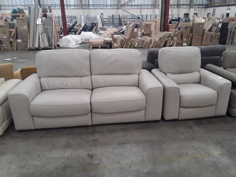 QUALITY ITALIAN BEIGE LEATHER UPHOLSTERED THREE SEATER POWER RECLINING SOFA AND ARMCHAIR 