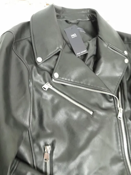 M&S FAUX LEATHER BLACK JACKET - SIZE 12