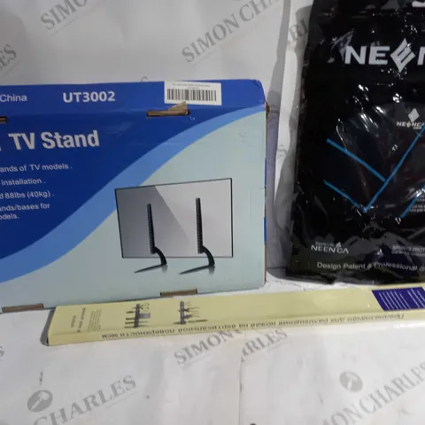 APPROX 20 HOUSEHOLD ITEMS TO INCLUDE UNIVERSAL TV STAND, KINFE HOLDER, KNEE BRACE